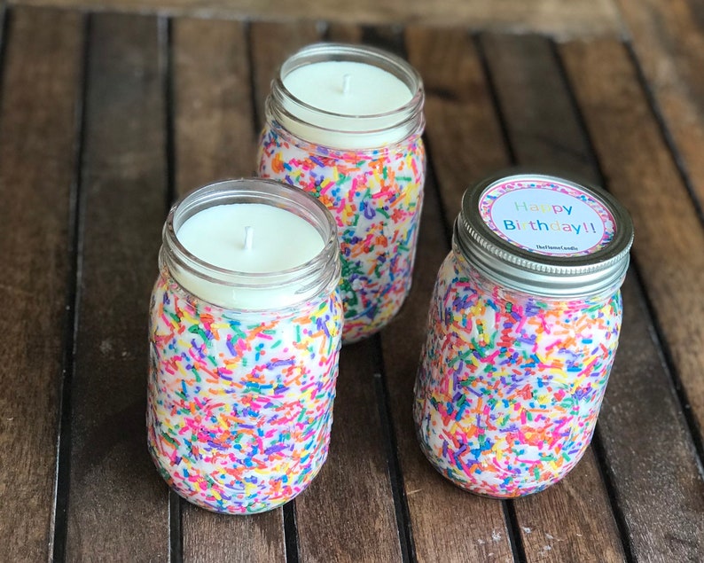 16 oz Birthday Cake Scented Candle, Rainbow Sprinkle Candles, Birthday Candle Gifts, Soy Wax Mason Jar Candles image 9