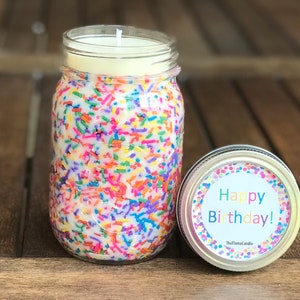 16 oz Birthday Cake Scented Candle, Rainbow Sprinkle Candles, Birthday Candle Gifts, Soy Wax Mason Jar Candles image 8