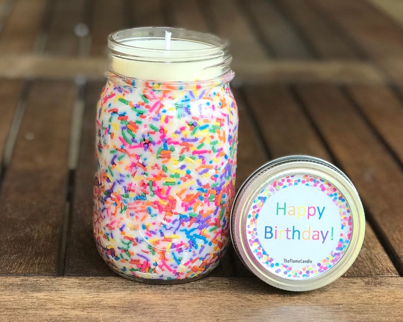 16 oz Birthday Cake Scented Candle, Rainbow Sprinkle Candles, Birthday Candle Gifts, Soy Wax Mason Jar Candles image 8