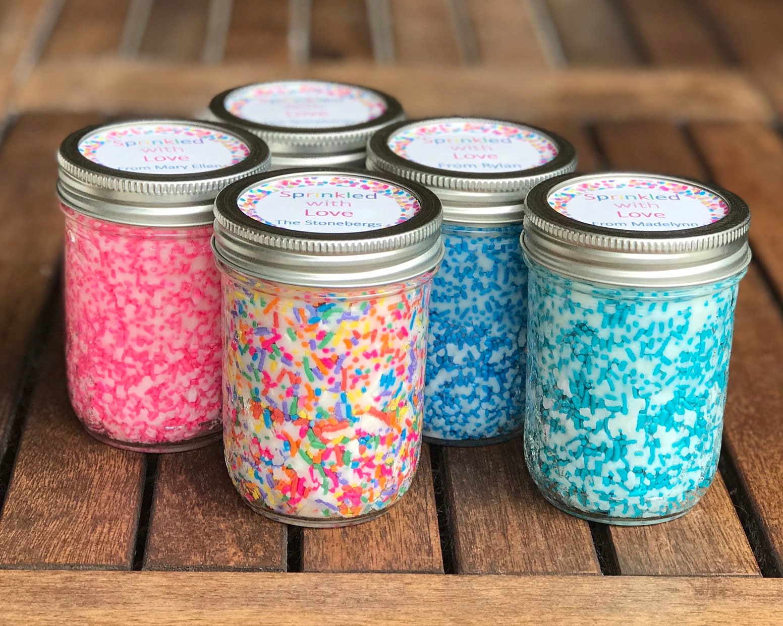 Red Pink Sprinkle Vanilla Scented Soy Wax Candle 8oz Ball Jar FAST FREE  SHIPPING