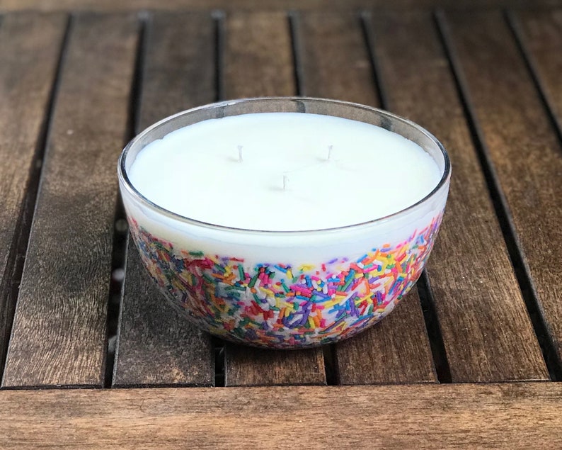 Birthday Sprinkle Candles in Glass Bowl With 3 Wicks Birthday Etsy
