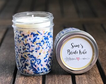 Bridal Shower Candle Favors in Any Color with Personalized Label, Bridesmaid Proposal Gifts,  Wedding Cake Scented Soy Wax Candle Mason Jar