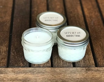 Personalized Bridal Shower Candle Favors, Wedding Cake Soy Wax Candle Favors, Bride Tribe Candles, Bridesmaid Gift Candles in 4oz Mason Jar