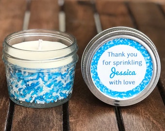 Baby Boy Shower Candle Favors, Baby Boy Sprinkle Candle Favors, Personalized Blue Sprinkle Vanilla Scented Candle 4oz Ball Jar