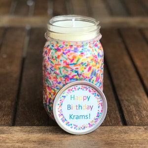 16 oz Birthday Cake Scented Candle, Rainbow Sprinkle Candles, Birthday Candle Gifts, Soy Wax Mason Jar Candles image 5
