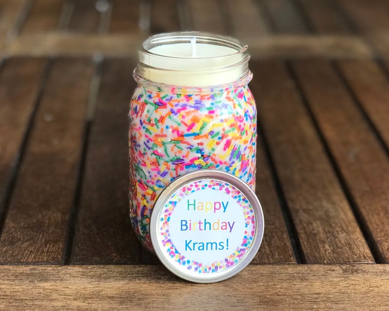 16 oz Birthday Cake Scented Candle, Rainbow Sprinkle Candles, Birthday Candle Gifts, Soy Wax Mason Jar Candles image 5