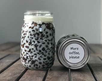 16 oz Coffee Candle with Coffee Beans and Roasted Coffee Scent with Personalized Label, Coffee Scented Premium Soy Wax Candle in Mason Jar
