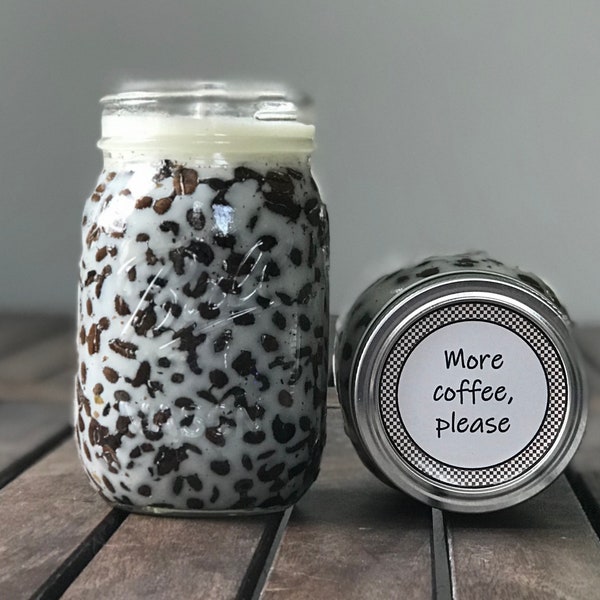 16 oz Coffee Candle with Coffee Beans and Roasted Coffee Scent with Personalized Label, Coffee Scented Premium Soy Wax Candle in Mason Jar