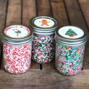 Christmas Candle Trio: Red and White Candy Cane Candle, Red, Green and White Gingerbread Candle, Green and Rainbow Christmas Tree Candle