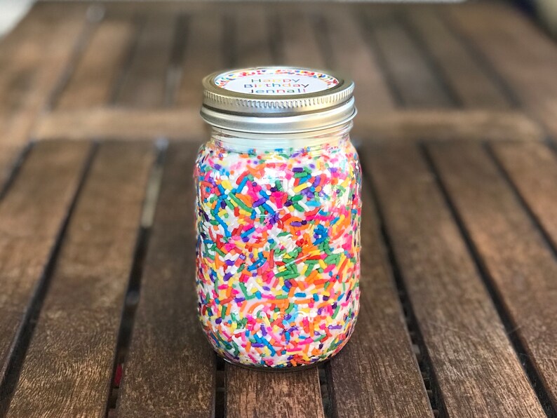 16 oz Birthday Cake Scented Candle, Rainbow Sprinkle Candles, Birthday Candle Gifts, Soy Wax Mason Jar Candles image 2