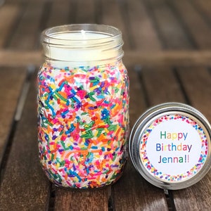 16 oz Birthday Cake Scented Candle, Rainbow Sprinkle Candles, Birthday Candle Gifts, Soy Wax Mason Jar Candles image 1