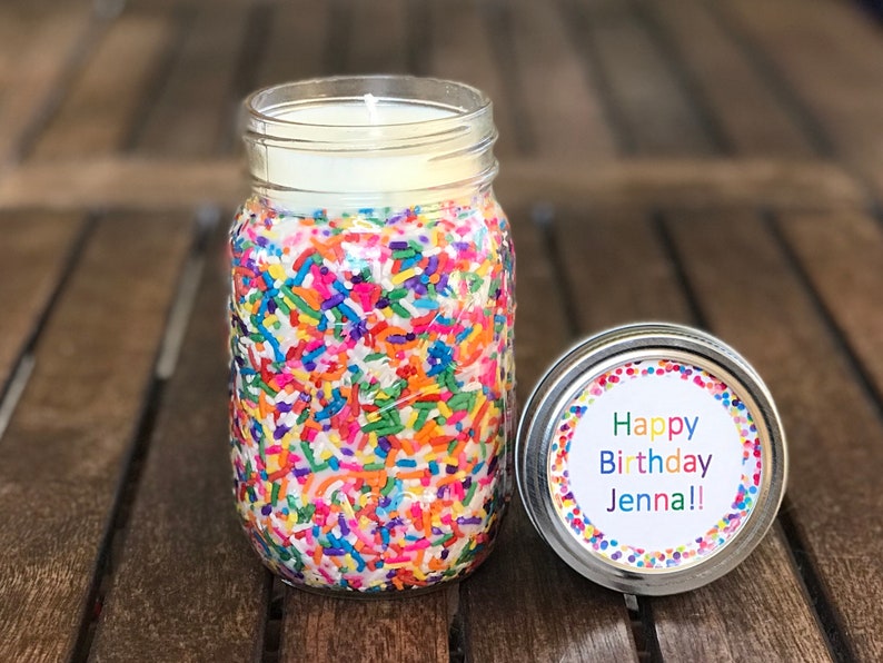 16 oz Birthday Cake Scented Candle, Rainbow Sprinkle Candles, Birthday Candle Gifts, Soy Wax Mason Jar Candles image 1