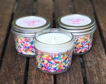 30 Rainbow Sprinkle Birthday Cake Scented Candle Favors: 4 oz Soy Wax