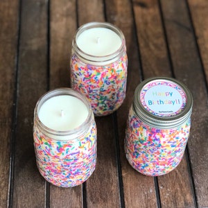 16 oz Birthday Cake Scented Candle, Rainbow Sprinkle Candles, Birthday Candle Gifts, Soy Wax Mason Jar Candles image 10