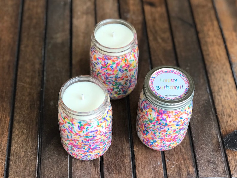 16 oz Birthday Cake Scented Candle, Rainbow Sprinkle Candles, Birthday Candle Gifts, Soy Wax Mason Jar Candles image 10