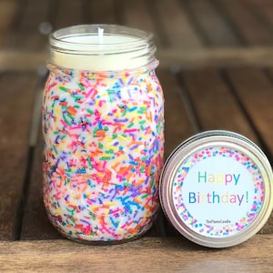 16 oz Birthday Cake Scented Candle, Rainbow Sprinkle Candles, Birthday Candle Gifts, Soy Wax Mason Jar Candles image 4