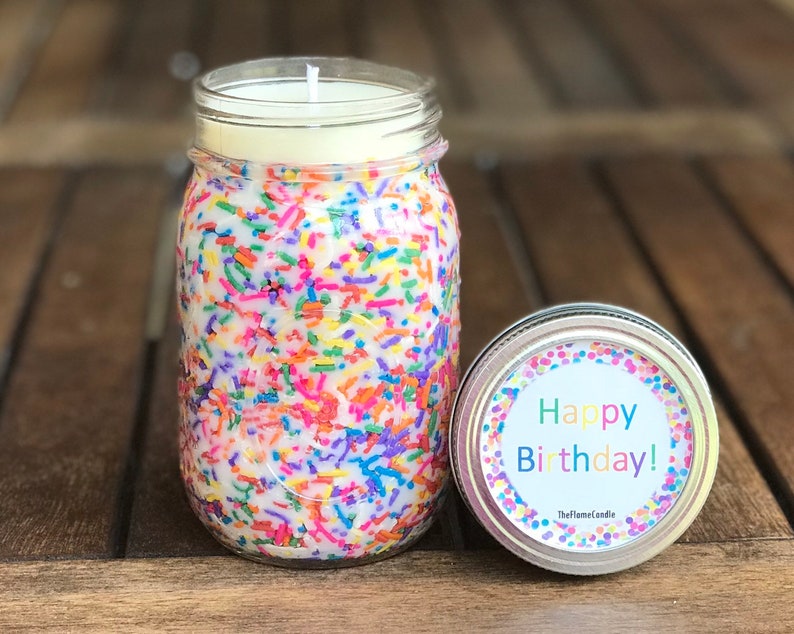 16 oz Birthday Cake Scented Candle, Rainbow Sprinkle Candles, Birthday Candle Gifts, Soy Wax Mason Jar Candles image 4