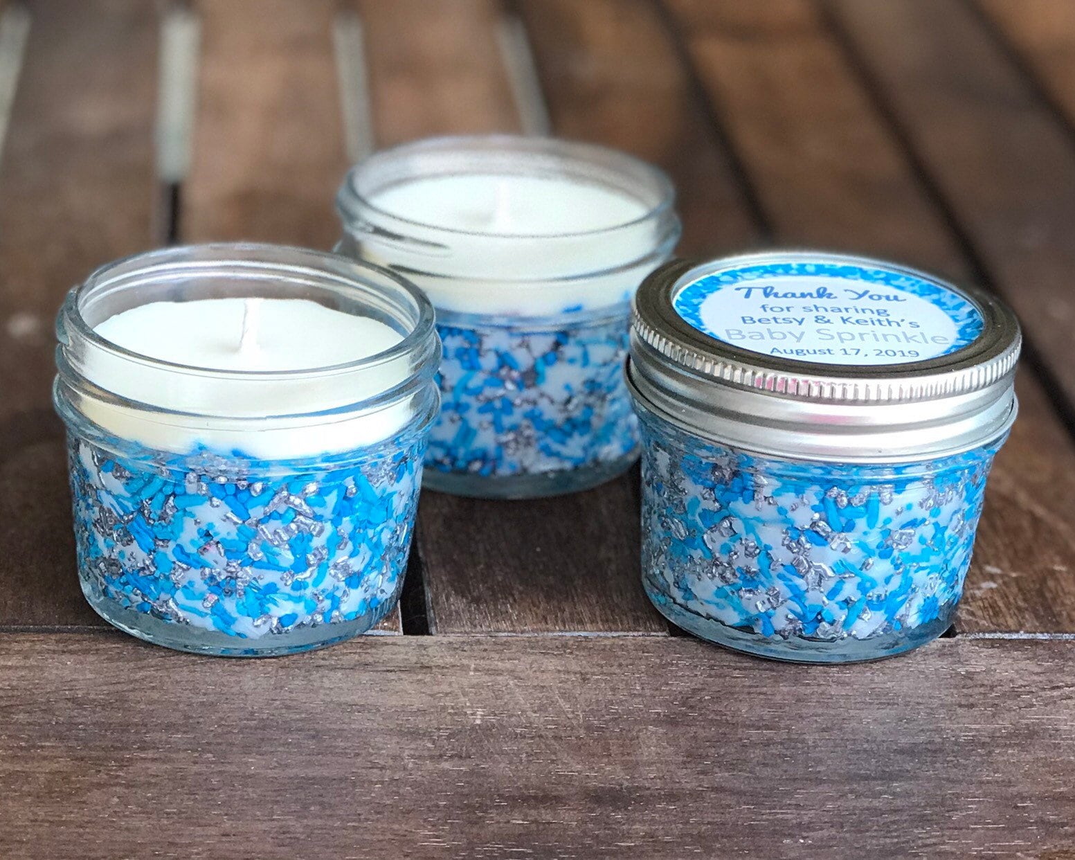 Bulk Personalized Baby Boy Shower Candle Favors: Blue Sprinkle Vanilla ...
