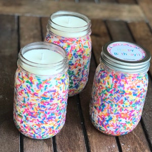 16 oz Birthday Cake Scented Candle, Rainbow Sprinkle Candles, Birthday Candle Gifts, Soy Wax Mason Jar Candles image 7
