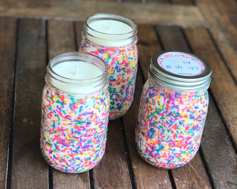 16 oz Birthday Cake Scented Candle, Rainbow Sprinkle Candles, Birthday Candle Gifts, Soy Wax Mason Jar Candles image 7