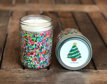 Christmas Candle: Green and Rainbow Christmas Tree Scented Candle