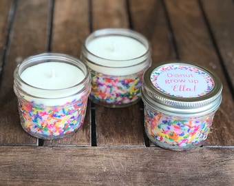 Bulk Birthday Cake Scented Candle Party Favors: Rainbow Sprinkles, Personalized Label