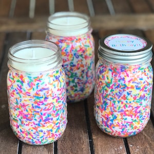 16 oz Birthday Cake Scented Candle, Rainbow Sprinkle Candles, Birthday Candle Gifts, Soy Wax Mason Jar Candles image 3