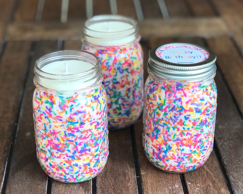 16 oz Birthday Cake Scented Candle, Rainbow Sprinkle Candles, Birthday Candle Gifts, Soy Wax Mason Jar Candles image 3