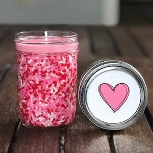 Pink Sprinkle Candle: Vanilla Scented Soy Wax, 8 oz Mason Jar