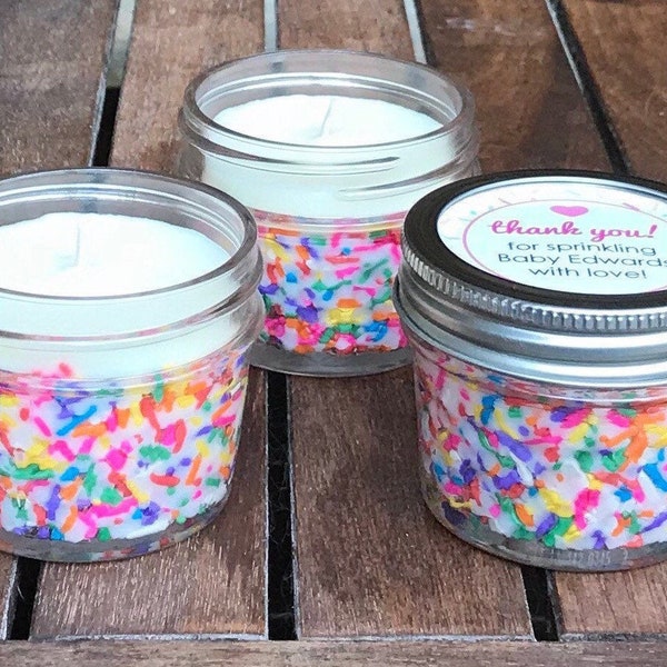 Bulk Baby Sprinkle Candle Favors, Rainbow Baby Shower Candles, Birthday Cake Scented Soy Wax Candles, Custom Sprinkle Candles