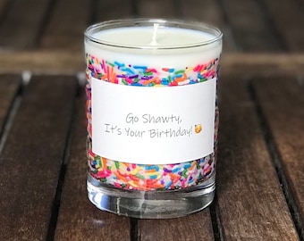 Birthday Candle with Rainbow Sprinkles, Birthday Cake Scent, Personalized Label