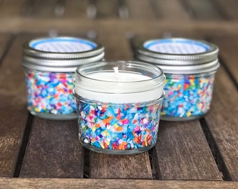 Baby Shower Candle Favors, Blue Rainbow Baby Boy Sprinkle, Birthday Cake Scent Mini Mason Jar Candles