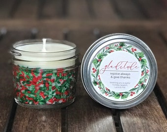 Holiday Scented Soy Wax Candle: Christmas Party Favors, Personalized Label