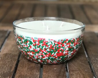 Christmas Candle in Large Glass Bowl with 3 wicks, Sugar Cookie Scented Candle, Large Soy Wax Candle