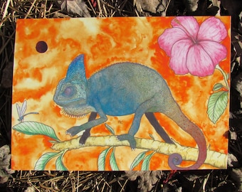 Veiled Chameleon & Damselfly PRINT