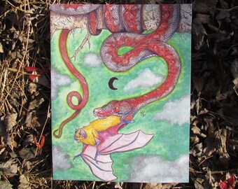 Amazon's Blood Moon, Amazon Tree Boa Preying on Vampire Bat PRINT