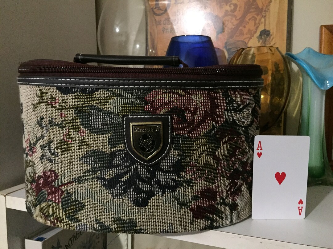 Vintage 'first Class' Tapestry Vanity Case With Etsy