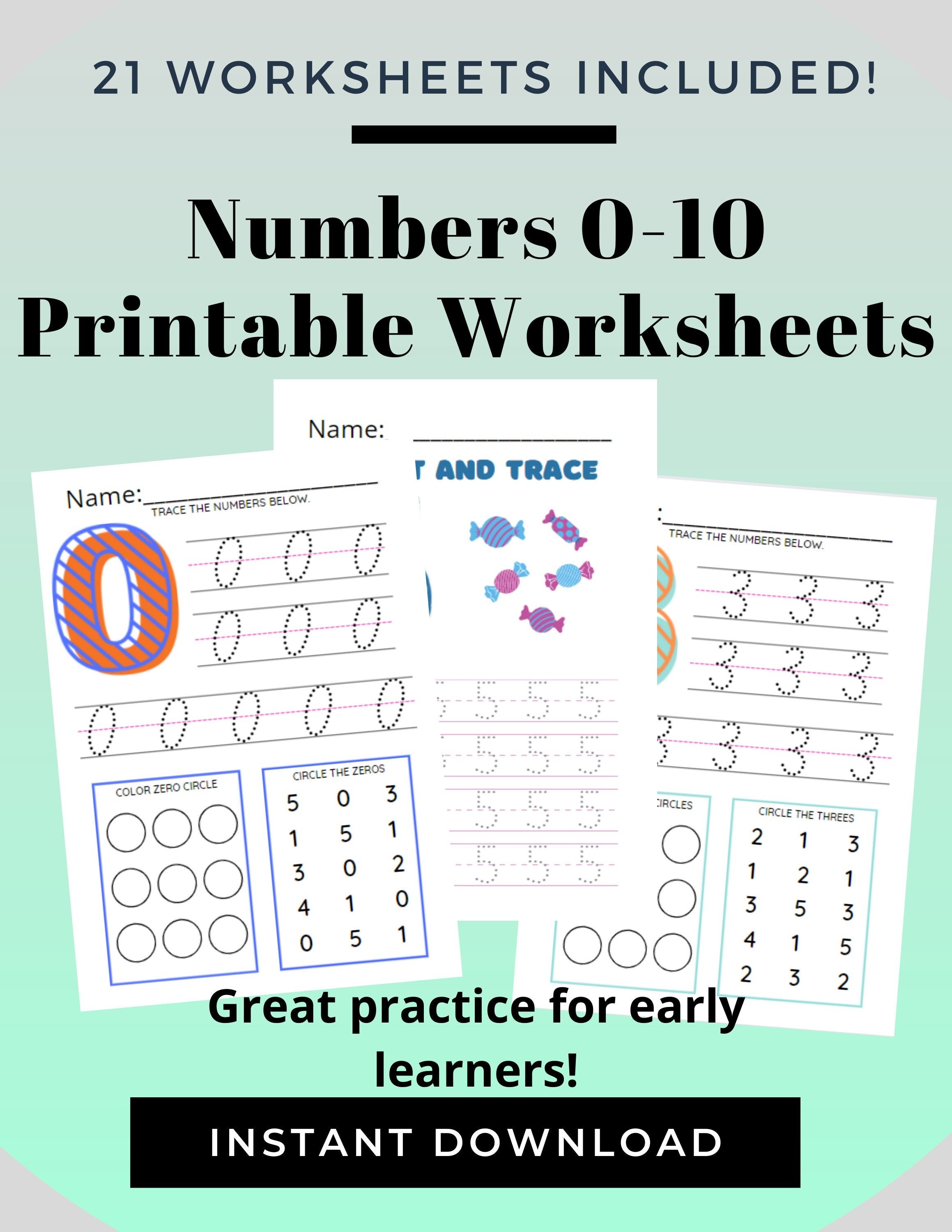 count and trace 0 10 printable worksheets preschool etsy ireland
