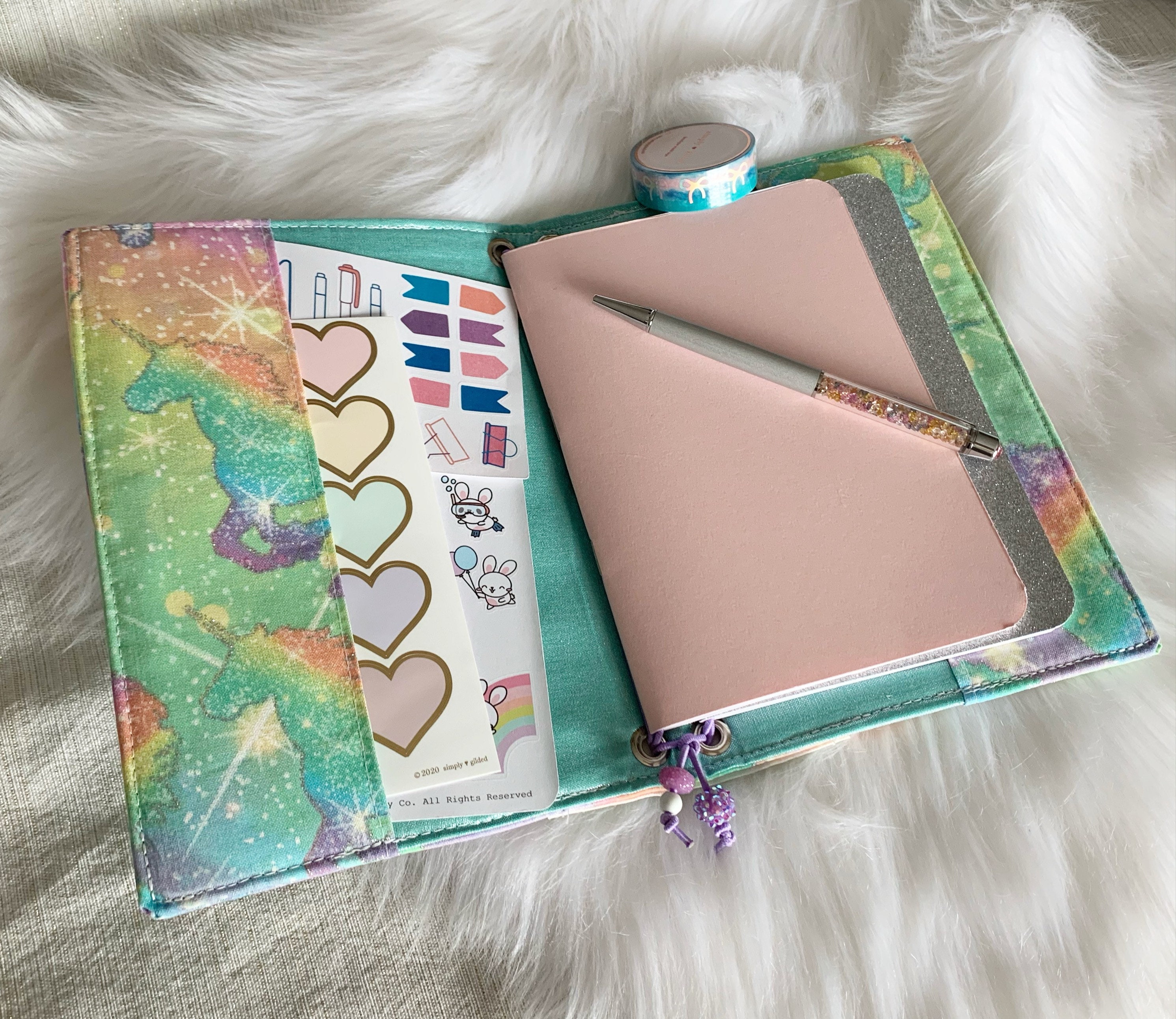 iridescent b6 travelers notebook planner cover with beautiful pastel