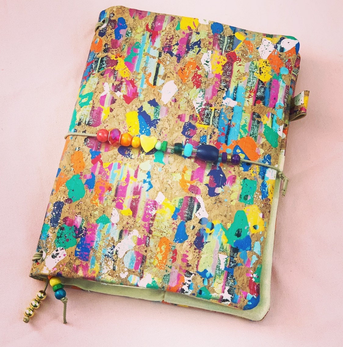 Refillable A5 cork notebook, metallic paint splatter cork
