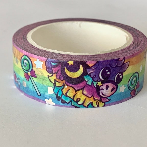 Original washi tape design, Candi the Piñata with rainbow and holographic accents