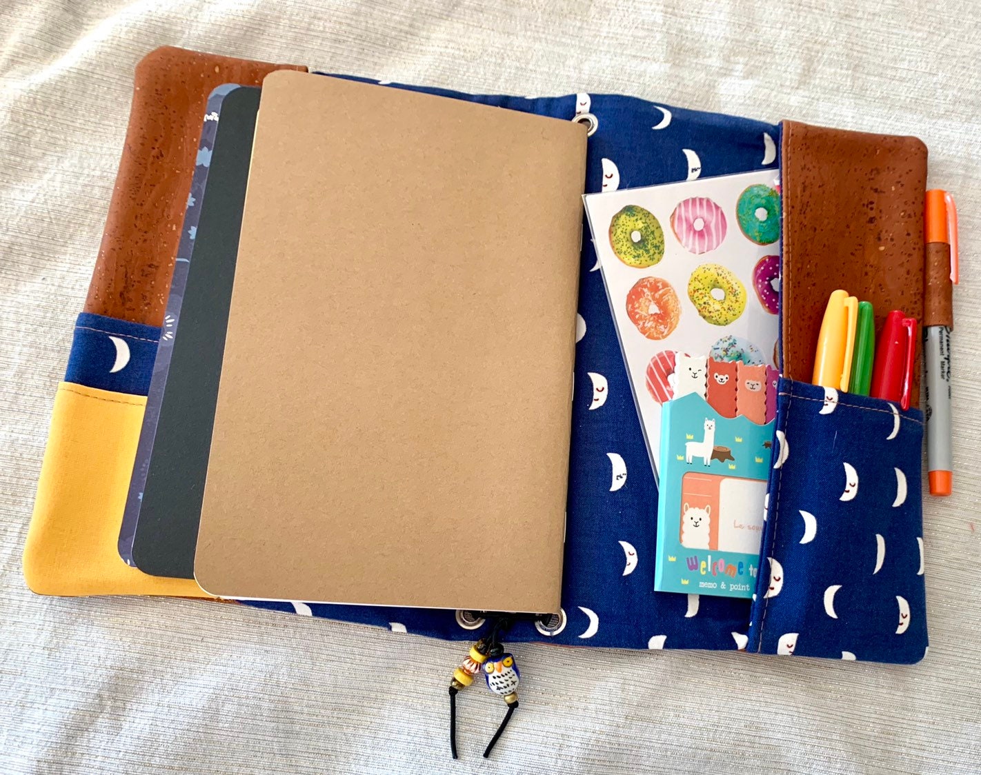 Refillable A5 cork notebook, rich copper color with navy blue accent