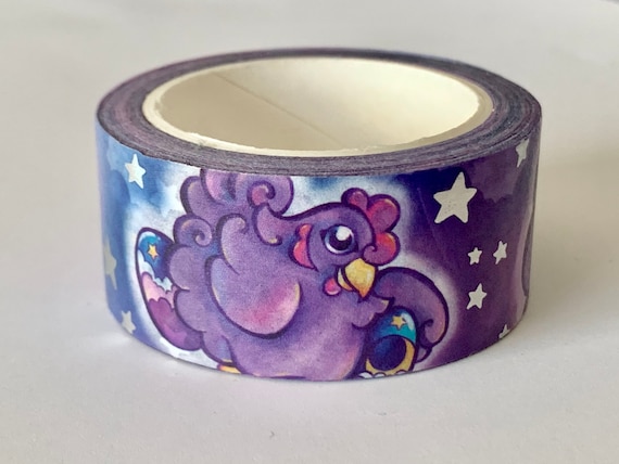 Original washi tape design, Cosmic chicken with holographic star accents