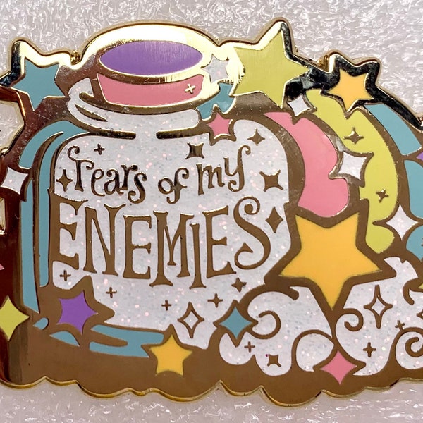 Tears of my Enemies bottle with rainbow, hard enamel pin of my original artwork! Sassy, salty, and sparkly!