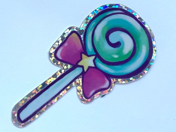 Original Sticker Design, cute lollipop on a sparkly holographic background