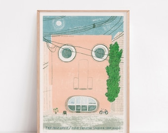 4 colour A4 risograph print The Face House / OOO Creative studio & shop, Kyoto, Japan