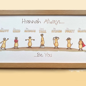 Personalised Meerkat Always Be... Kids Inspirational Wall Art - Hand Drawn Illustrations - 16 x 8, 24 x 12
