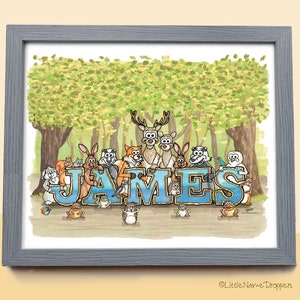 Personalised Woodland Name Prints - Wall Art for children - Hand Drawn Illustrations