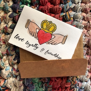 Notecards, SMALL size, CLADDAGH, Irish, Love, Loyalty, Friendship, Cards, Envelopes, Watercolour, Hand Painted, Hand Stamped, 4.5” x 3.75”