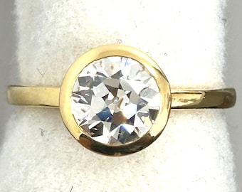 Old European Cut  Diamond  Engagement Ring Bezel Set Yellow Gold Natural Diamond 1.45 Carat.
